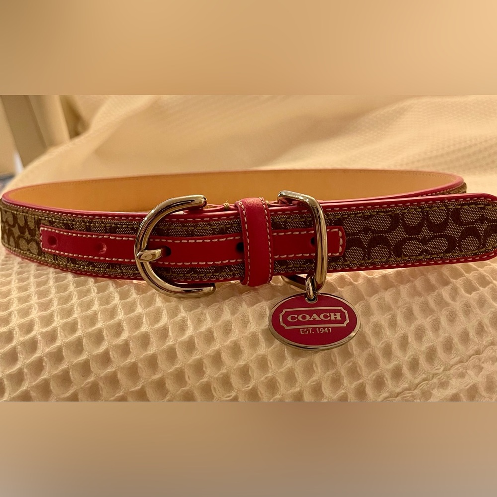 Coach signature brown and hot pink dog collar